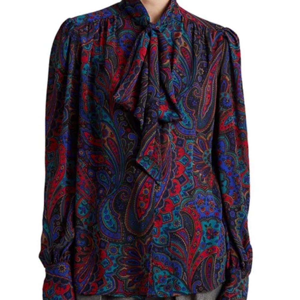 Lauren Ralph Lauren - Paisley Tie Neck Georgette- Size XXS